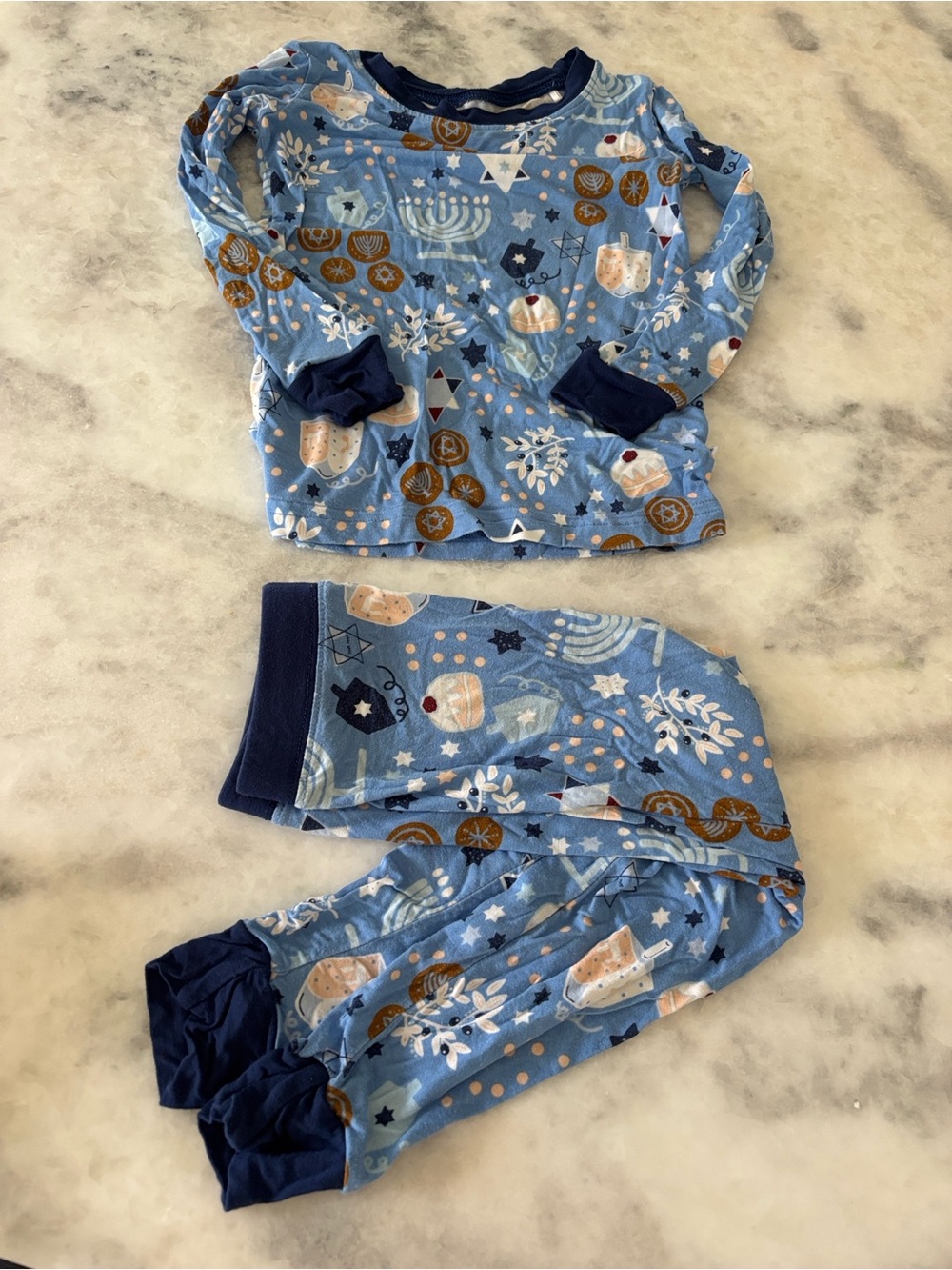 Little Sleepies Light Blue Hanukkah Pajama Set with Navy Trim